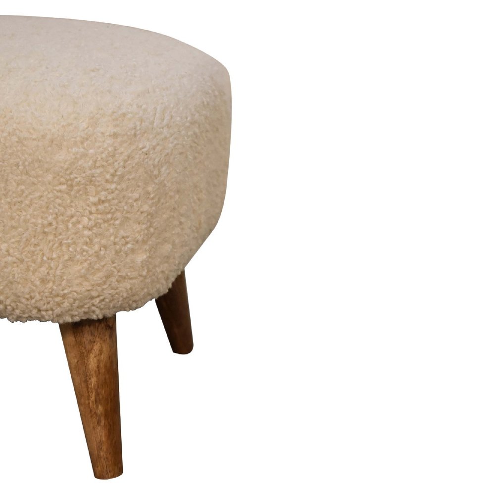 16" Cream And Brown Boucle Footstool — view 7