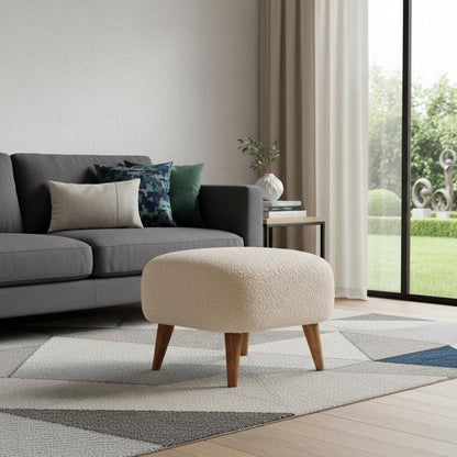 16" Cream And Brown Boucle Footstool HomeRoots