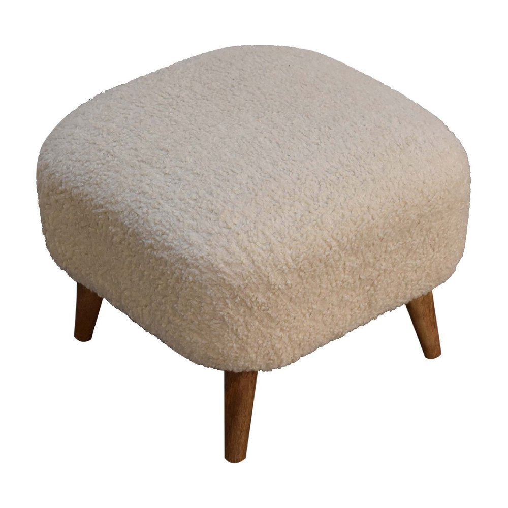 16" Cream And Brown Boucle Footstool — view 8