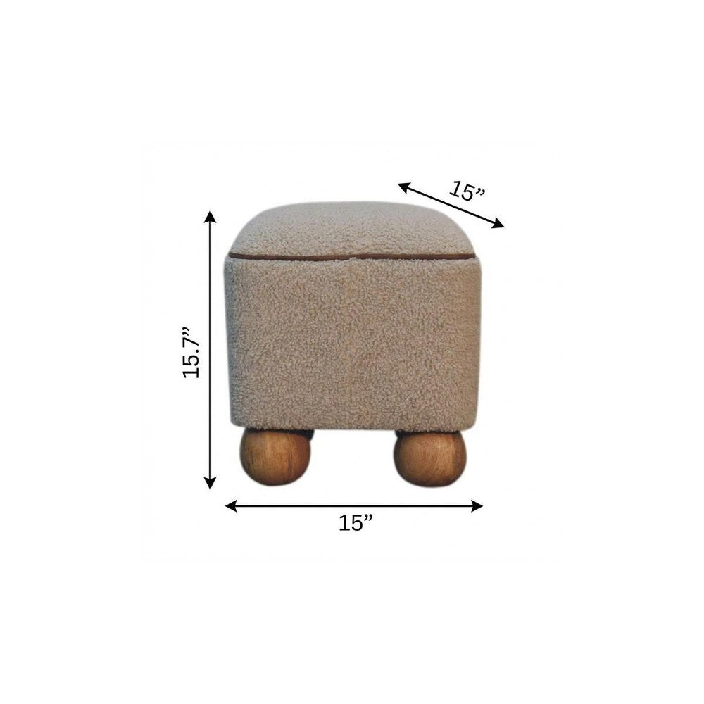 15" Beige And Brown Boucle And Genuine Leather Footstool HomeRoots