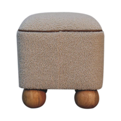 15" Beige And Brown Boucle And Genuine Leather Footstool HomeRoots