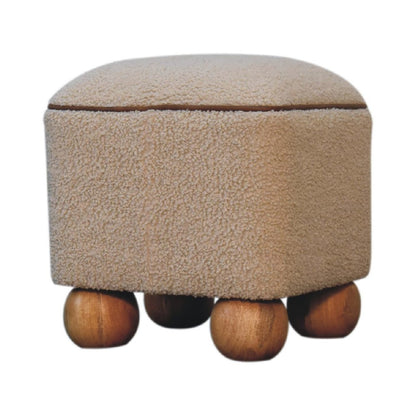15" Beige And Brown Boucle And Genuine Leather Footstool HomeRoots