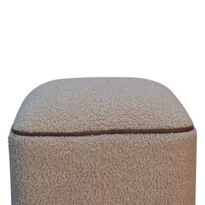 15" Beige And Brown Boucle And Genuine Leather Footstool HomeRoots