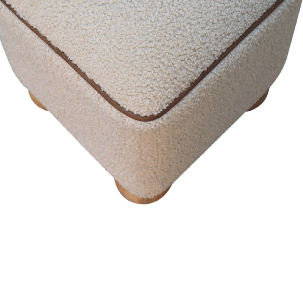 15" Beige And Brown Boucle And Genuine Leather Footstool HomeRoots