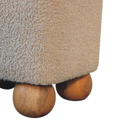 15" Beige And Brown Boucle And Genuine Leather Footstool HomeRoots