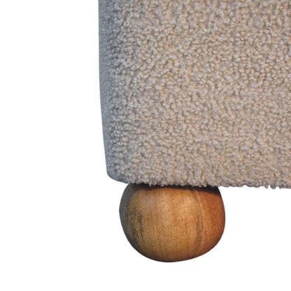 15" Beige And Brown Boucle And Genuine Leather Footstool HomeRoots