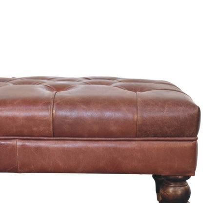 35" Brown And Brass Rolling Genuine Leather Tufted Ottoman HomeRoots