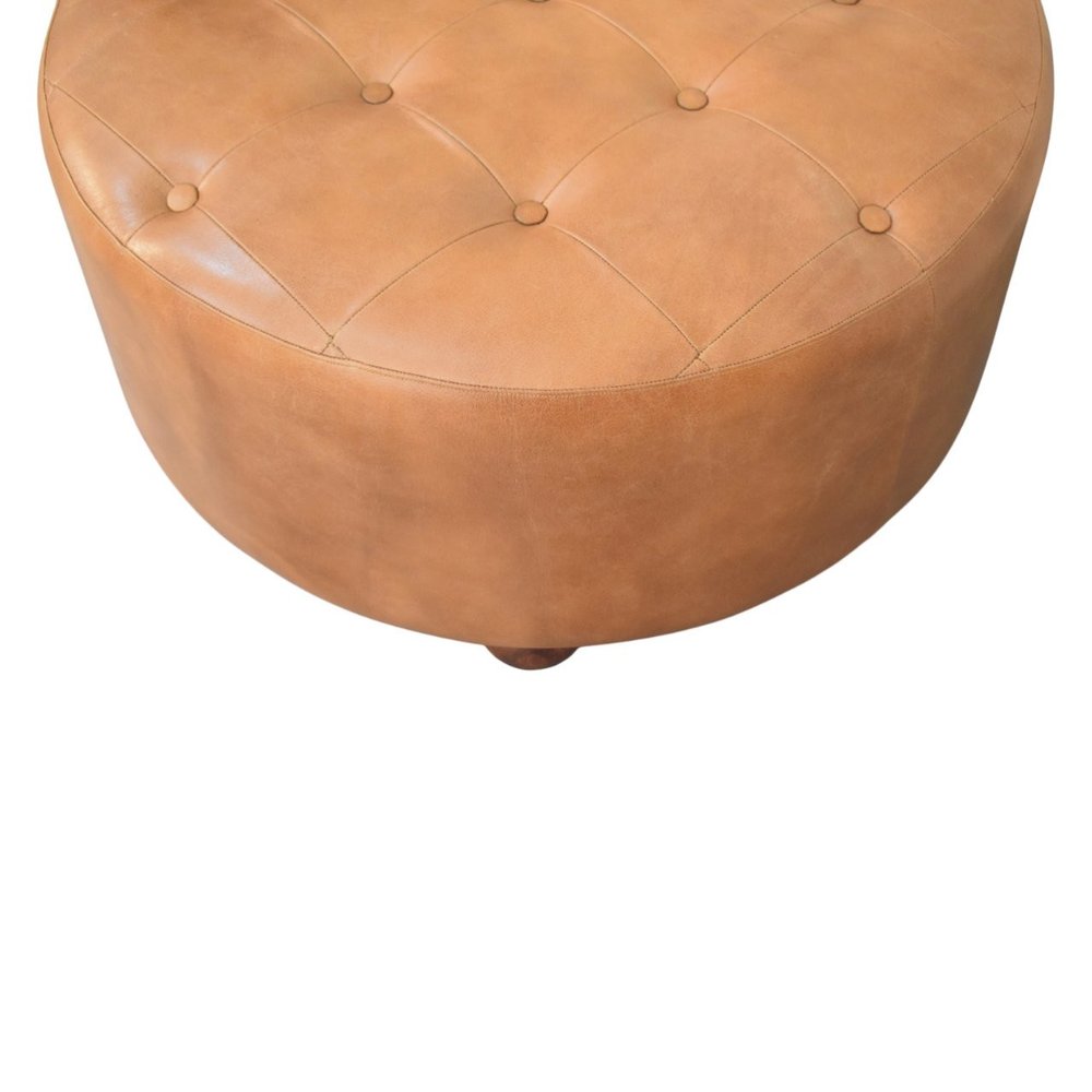 32" Brown Genuine Leather Tufted Round Cocktail Ottoman — view 5