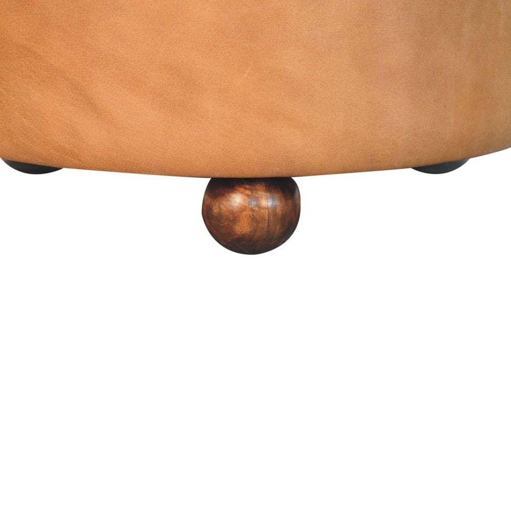 32" Brown Genuine Leather Tufted Round Cocktail Ottoman HomeRoots