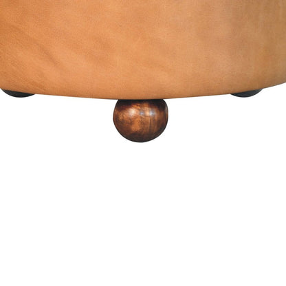 32" Brown Genuine Leather Tufted Round Cocktail Ottoman HomeRoots