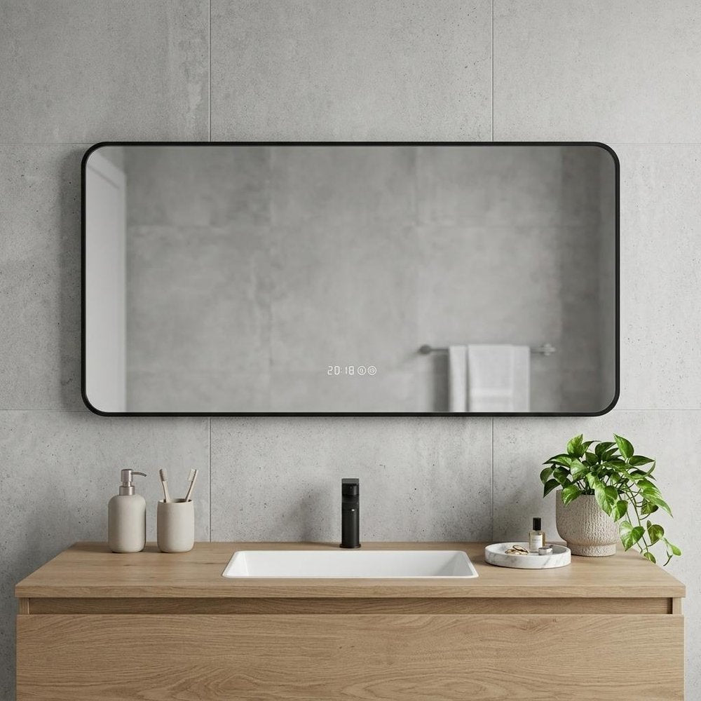 24" Black Aluminum Lighted Framed Anti Fog Bathroom Vanity Mirror — view 3