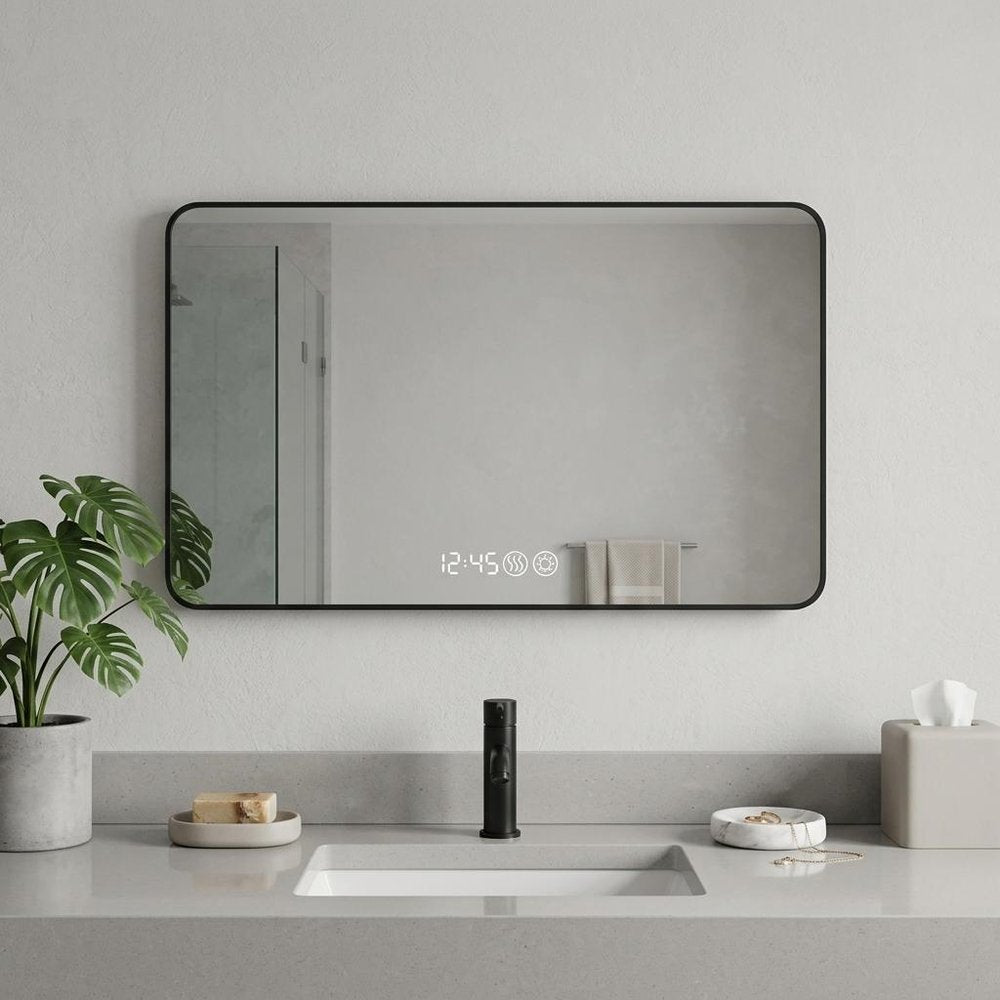 39" Black Aluminum Lighted Framed Anti Fog Bathroom Vanity Mirror — view 4