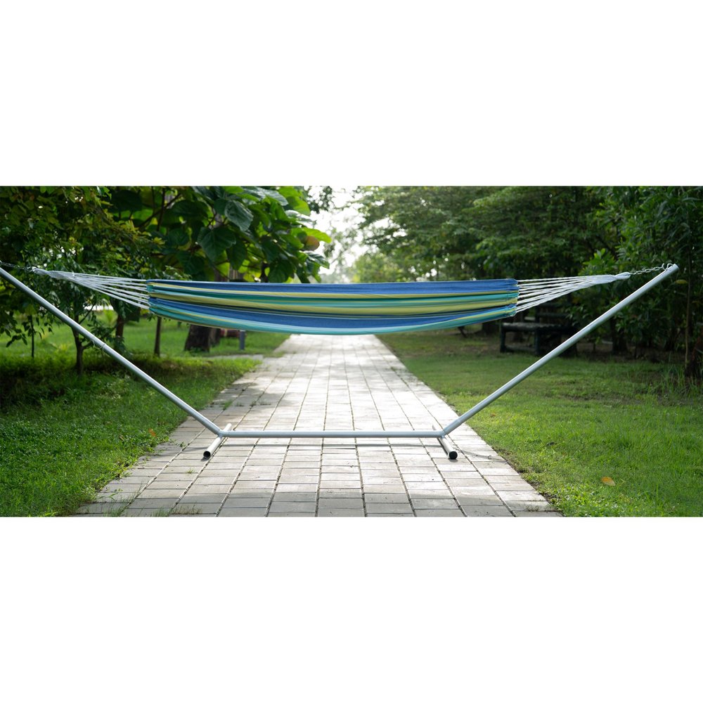 Blue Green And Yellow Striped Single Spreader Bar Hammock HomeRoots