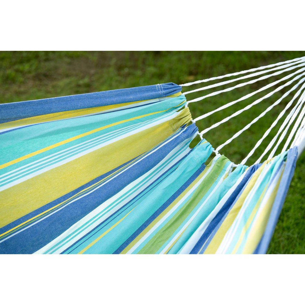 Blue Green And Yellow Striped Single Spreader Bar Hammock HomeRoots