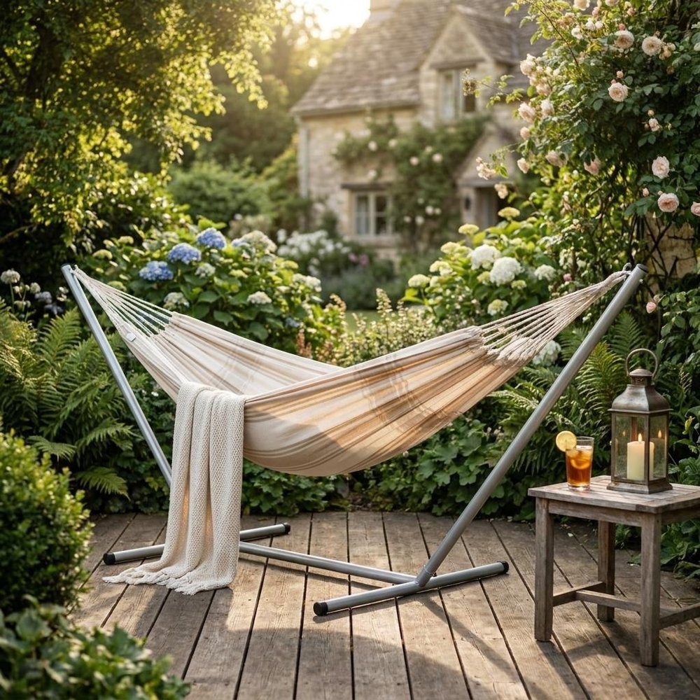 Off White Striped Single Spreader Bar Hammock HomeRoots
