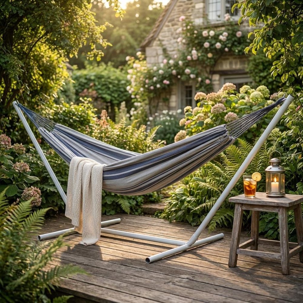 Gray Striped Single Spreader Bar Hammock — view 1