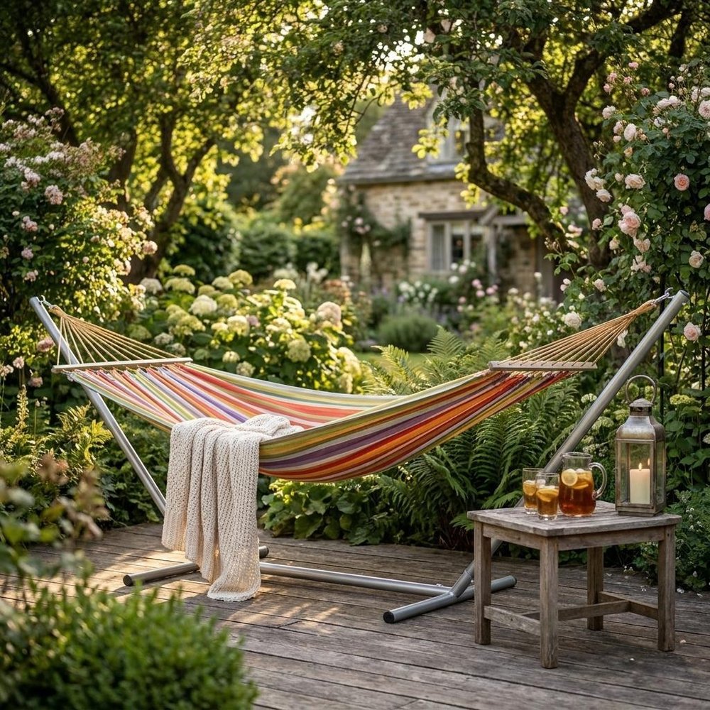 Red Sunset And Yellow Striped Single Spreader Bar Hammock HomeRoots