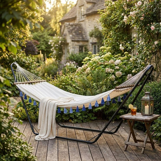 Ivory Single Spreader Bar Hammock With Tassels HomeRoots