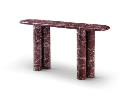 60" Red Genuine Marble Oval Double Pedestal Console Table HomeRoots