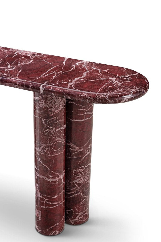 60" Red Genuine Marble Oval Double Pedestal Console Table — view 2