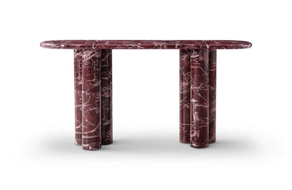 60" Red Genuine Marble Oval Double Pedestal Console Table