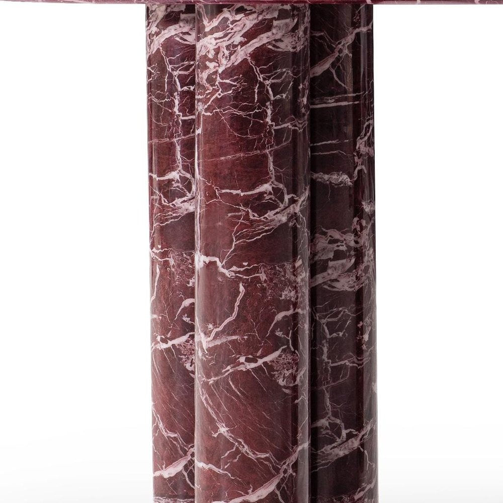 60" Red Genuine Marble Oval Double Pedestal Console Table — view 4