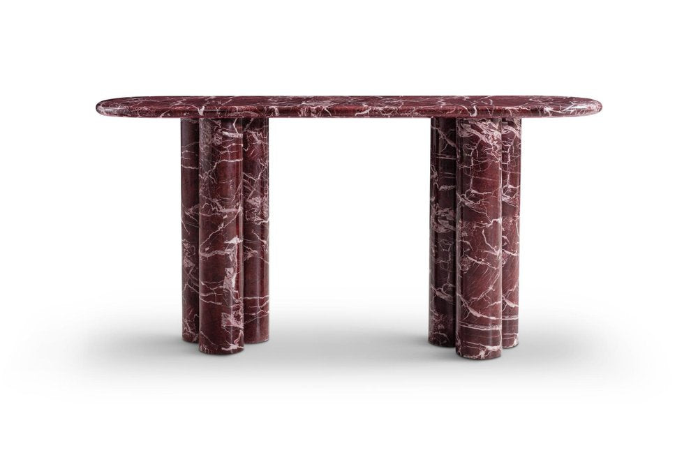 60" Red Genuine Marble Oval Double Pedestal Console Table — view 5