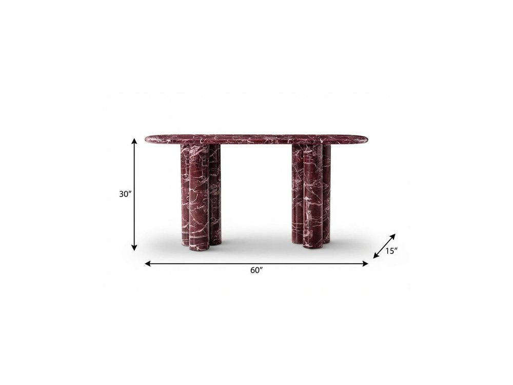 60" Red Genuine Marble Oval Double Pedestal Console Table — view 6