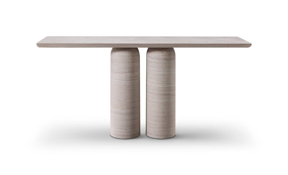 60" Beige Genuine Marble Pedestal Console Table — view 1