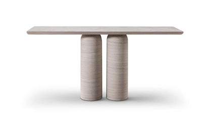 60" Beige Genuine Marble Pedestal Console Table HomeRoots