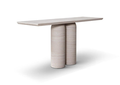 60" Beige Genuine Marble Pedestal Console Table