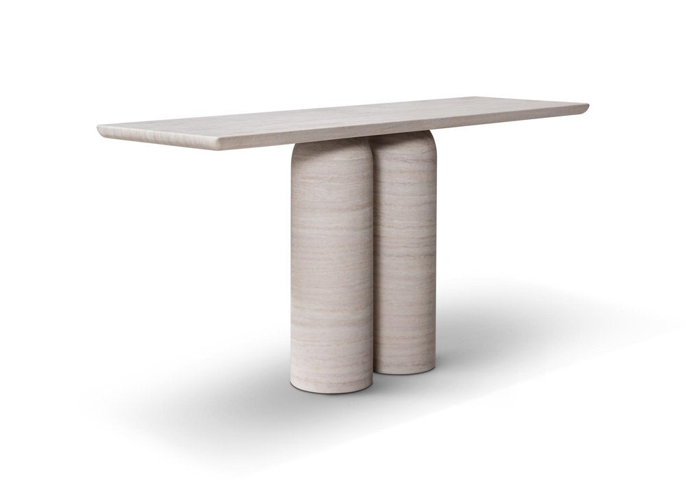 60" Beige Genuine Marble Pedestal Console Table HomeRoots