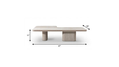 47" Beige Genuine Marble and Marble Free Form Double Pedestal Coffee Table