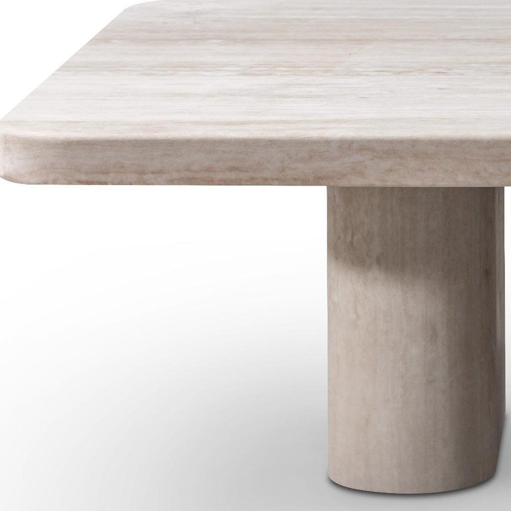 47" Beige Genuine Marble and Marble Free Form Double Pedestal Coffee Table