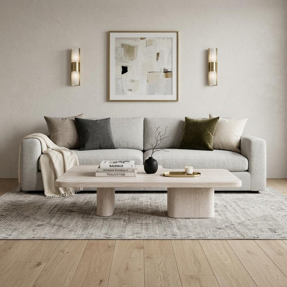 47" Beige Genuine Marble and Marble Free Form Double Pedestal Coffee Table — view 13