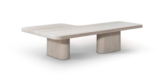 47" Beige Genuine Marble and Marble Free Form Double Pedestal Coffee Table