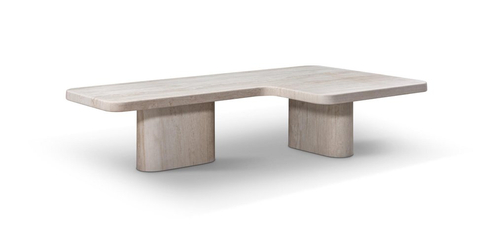 47" Beige Genuine Marble and Marble Free Form Double Pedestal Coffee Table — view 3