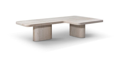 47" Beige Genuine Marble and Marble Free Form Double Pedestal Coffee Table