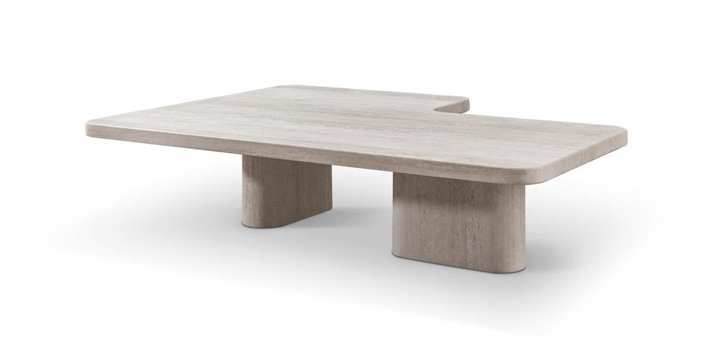 47" Beige Genuine Marble and Marble Free Form Double Pedestal Coffee Table — view 9