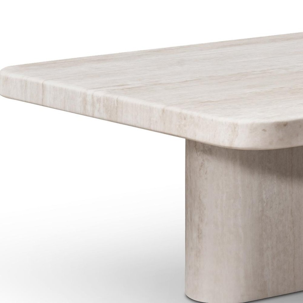 47" Beige Genuine Marble and Marble Free Form Double Pedestal Coffee Table HomeRoots