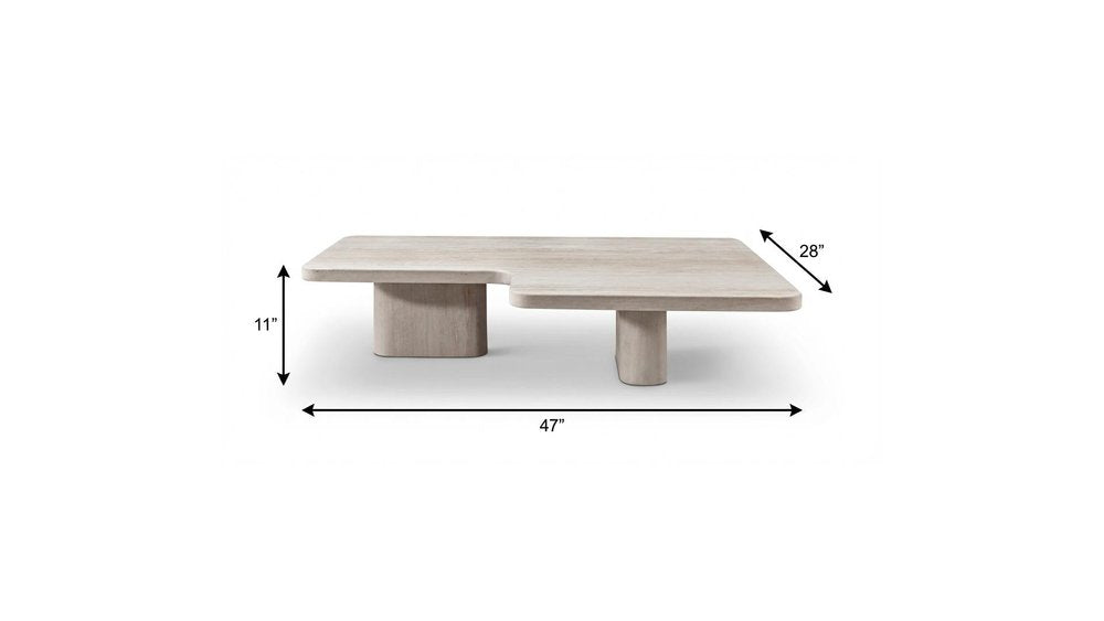 47" Beige Genuine Marble and Marble Free Form Double Pedestal Coffee Table HomeRoots