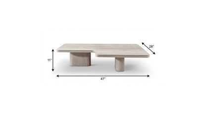 47" Beige Genuine Marble and Marble Free Form Double Pedestal Coffee Table HomeRoots