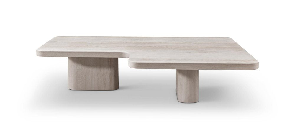 47" Beige Genuine Marble and Marble Free Form Double Pedestal Coffee Table — view 3