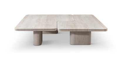 47" Beige Genuine Marble and Marble Free Form Double Pedestal Coffee Table HomeRoots