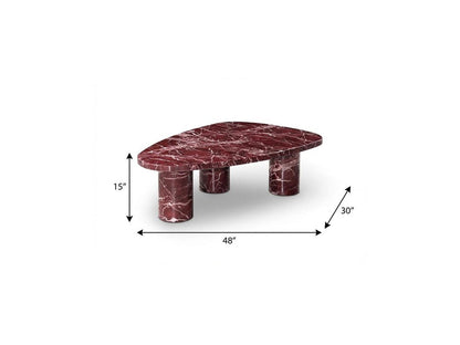 48" Red Genuine Marble and Marble Free Form Coffee Table HomeRoots