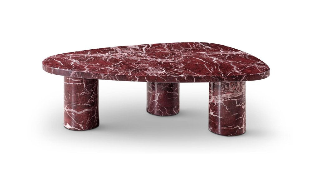 48" Red Genuine Marble and Marble Free Form Coffee Table — view 3