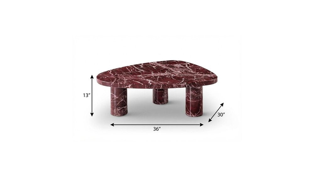 Red and White Marble Triangular End Table