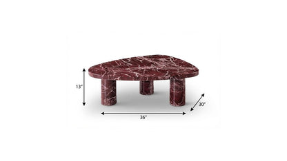 Red and White Marble Triangular End Table