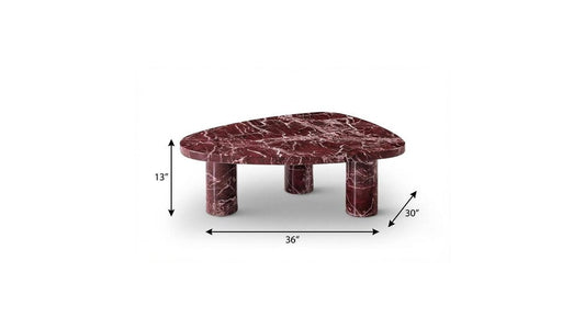 Red and White Marble Triangular End Table