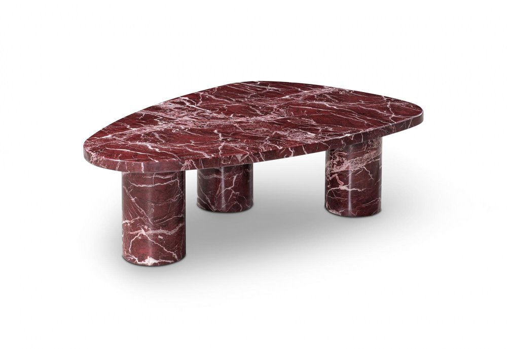 Red and White Marble Triangular End Table